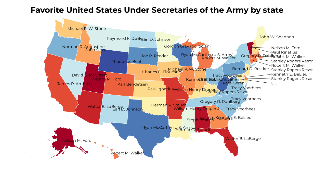 United States Under Secretaries of the Army map