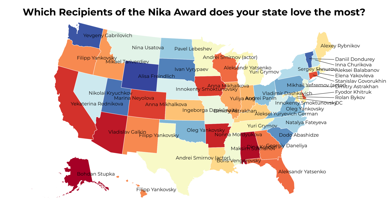 Recipients of the Nika Award map
