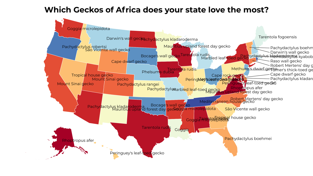 Geckos of Africa map