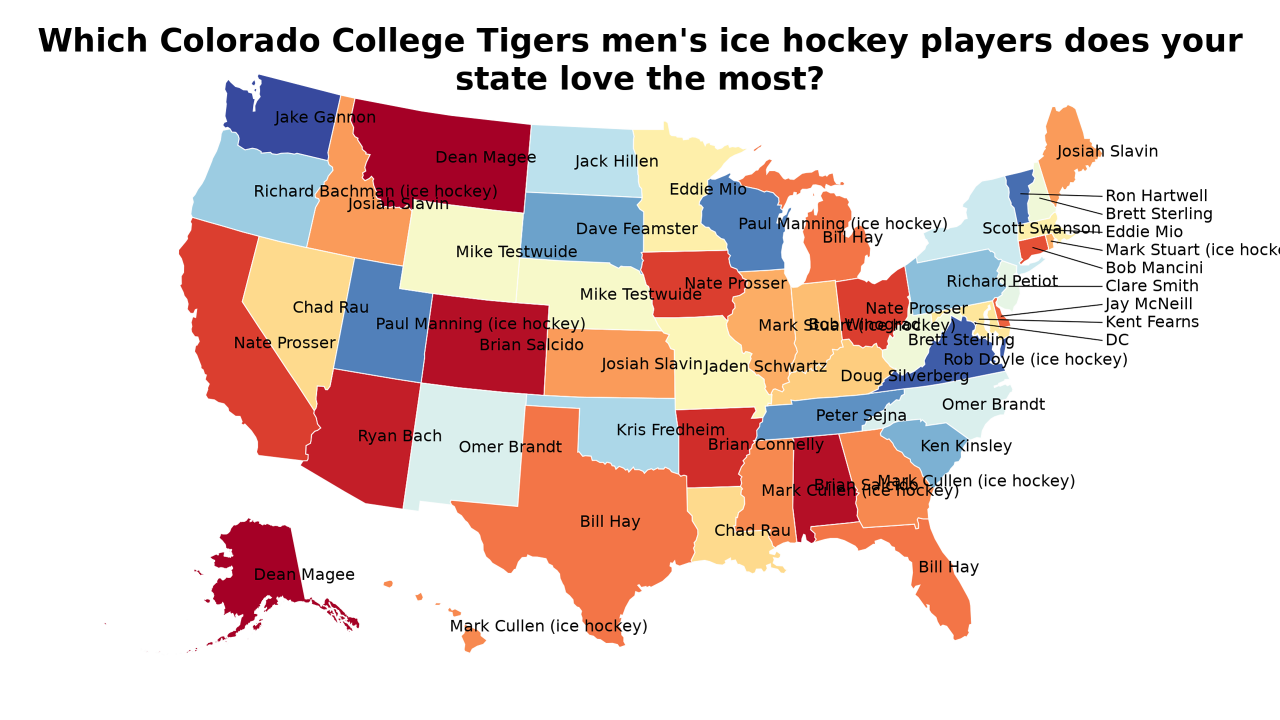Colorado College Tigers men's ice hockey players map