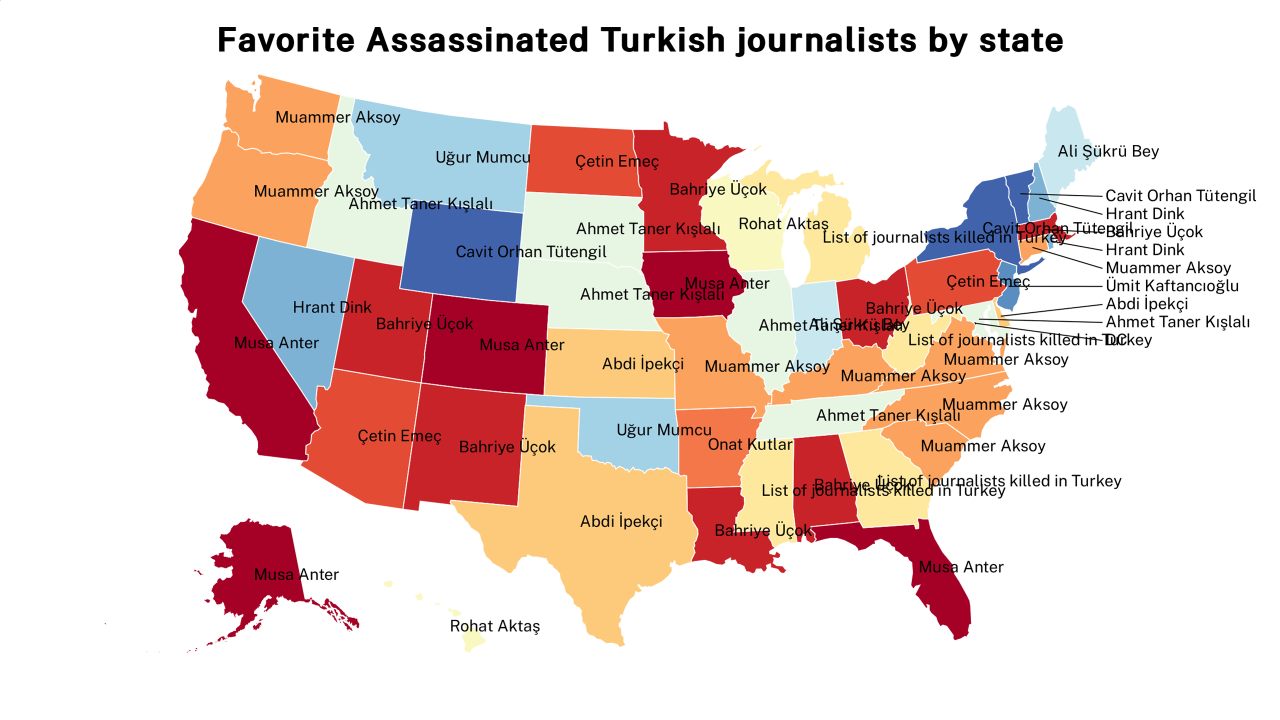 Assassinated Turkish journalists map