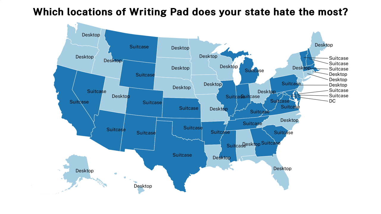 locations of Writing Pad map