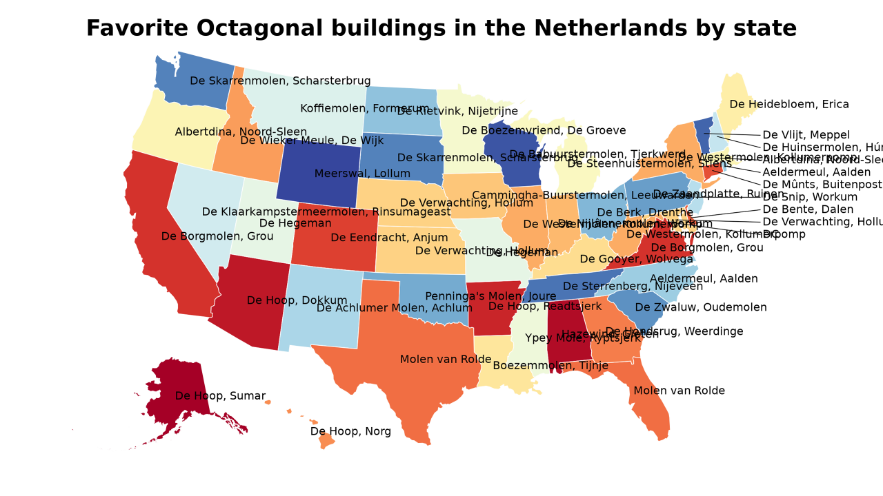 Octagonal buildings in the Netherlands map