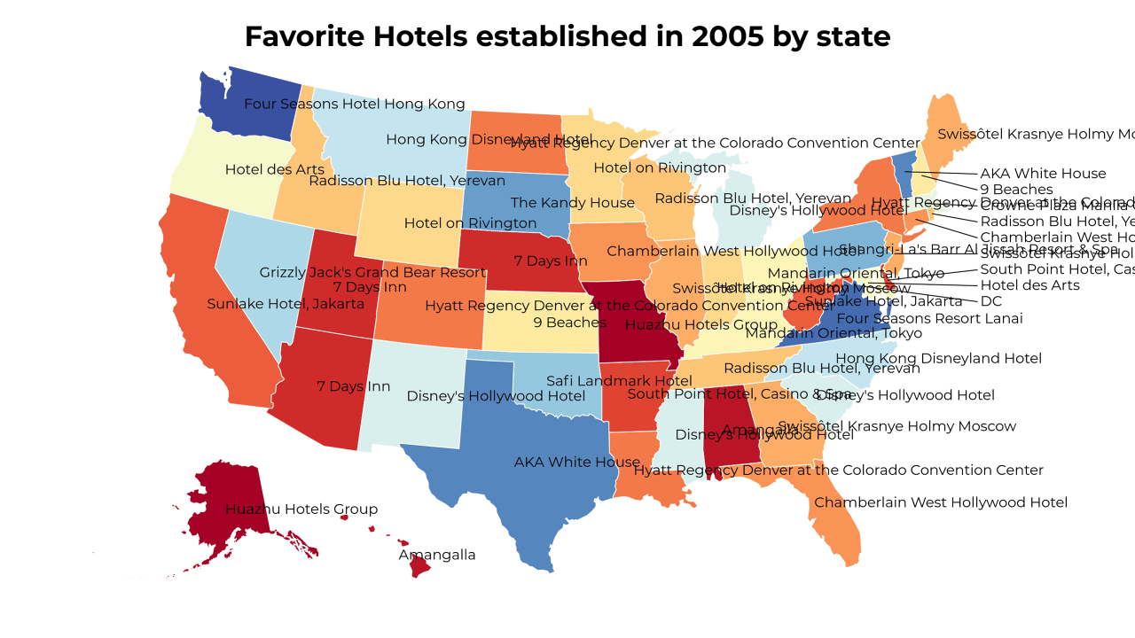 Hotels established in 2005 map