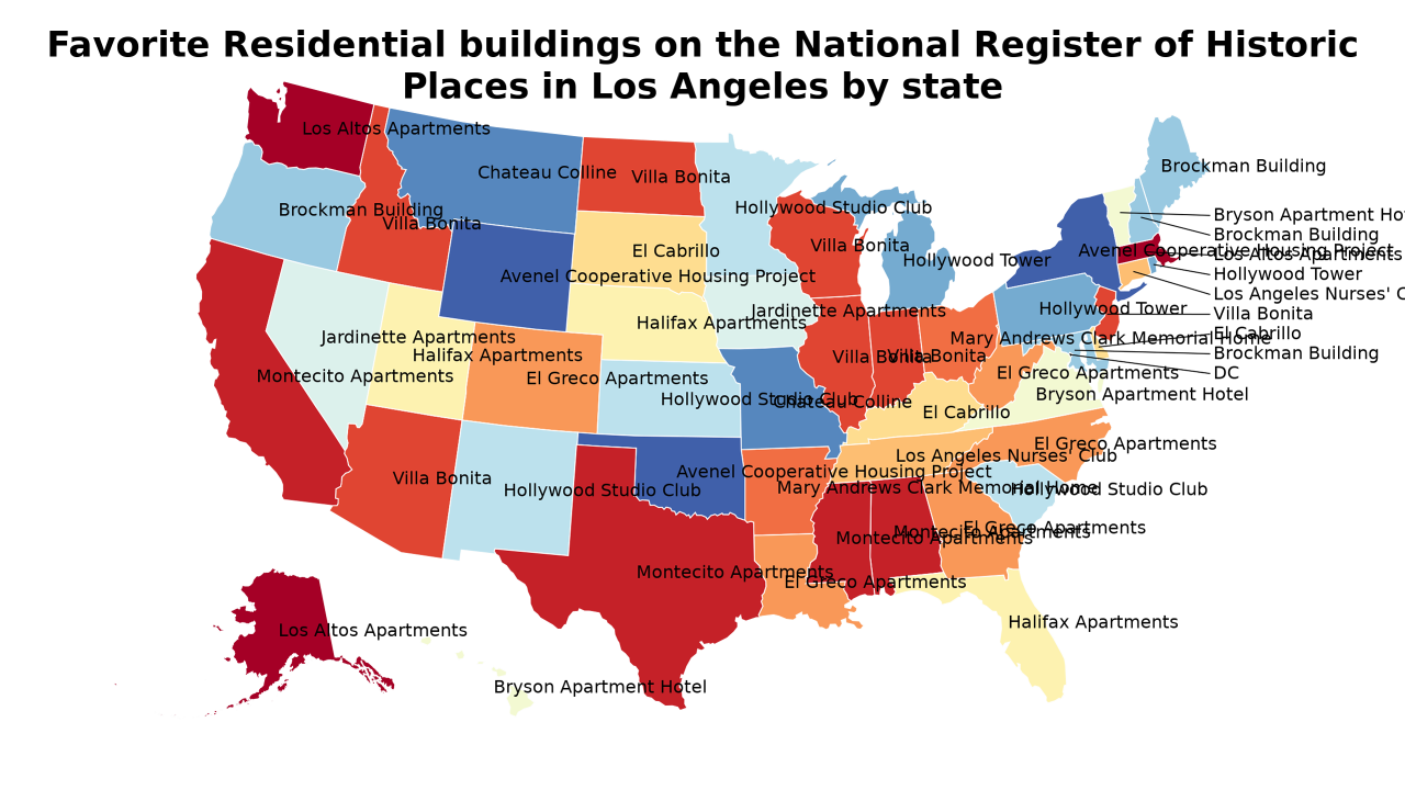 Residential buildings on the National Register of Historic Places in Los Angeles map