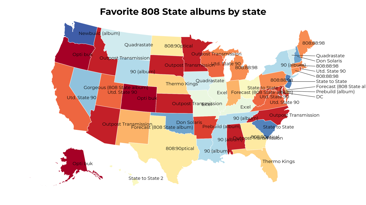 808 State albums map