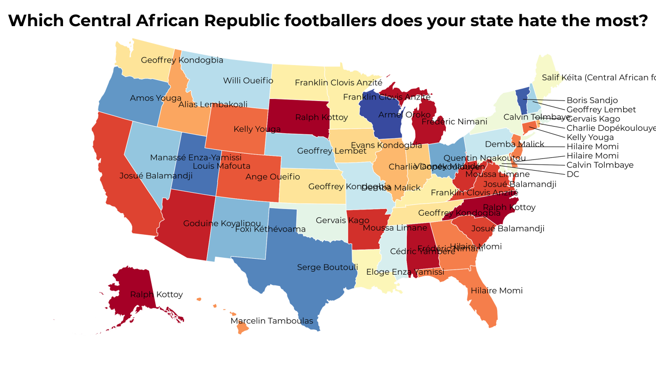 Central African Republic footballers map