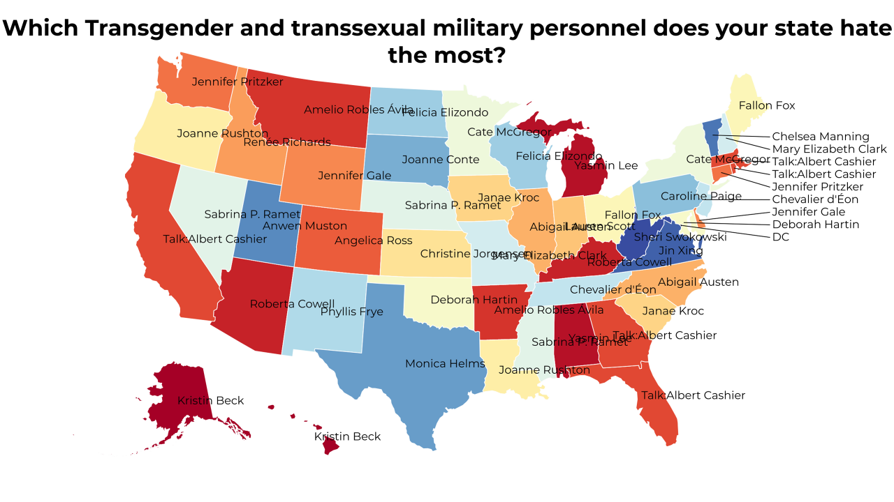 Transgender and transsexual military personnel map