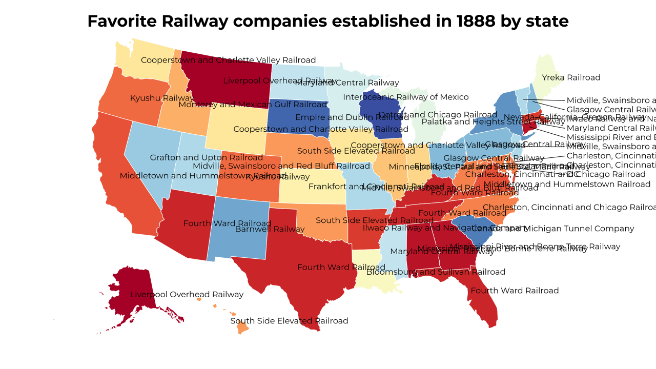 Railway companies established in 1888 map
