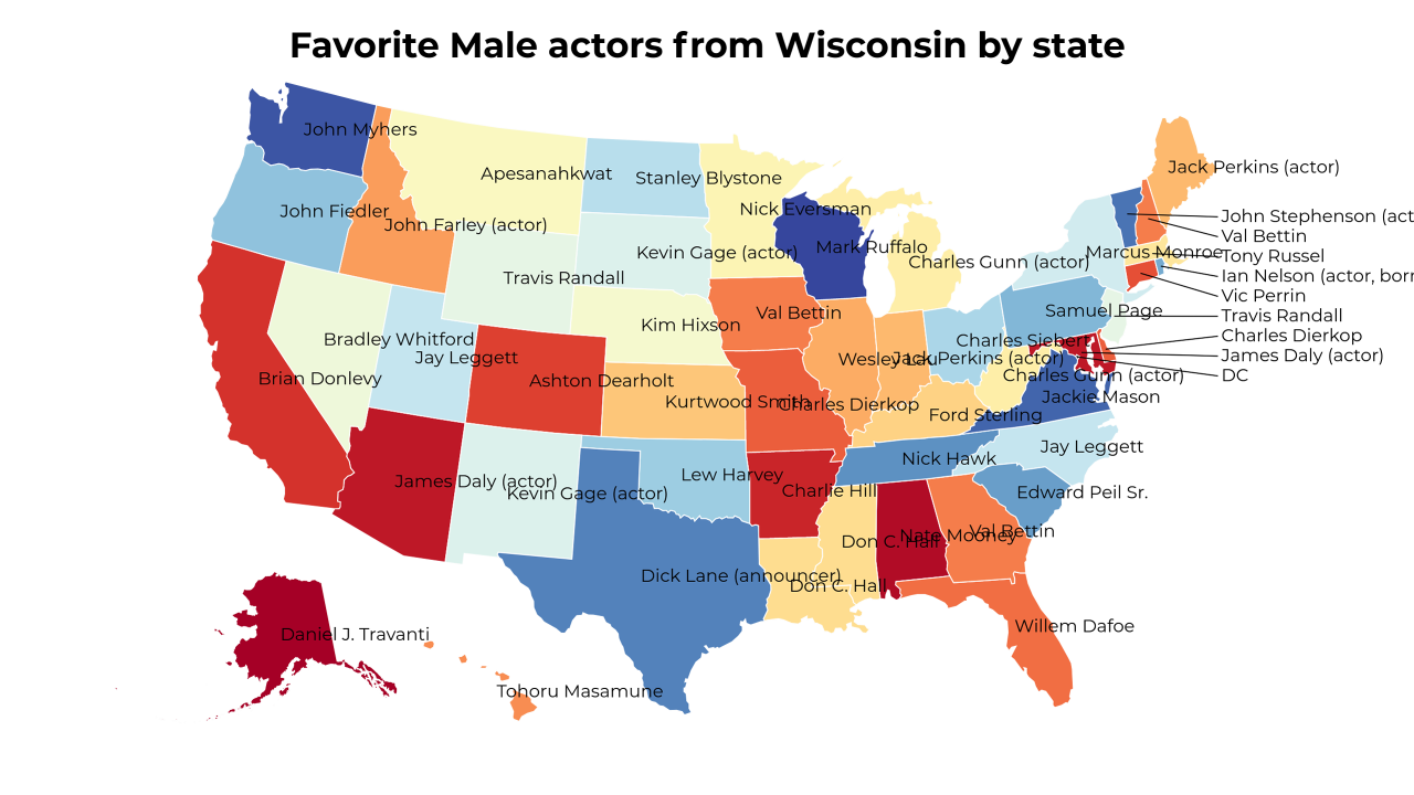 Male actors from Wisconsin map