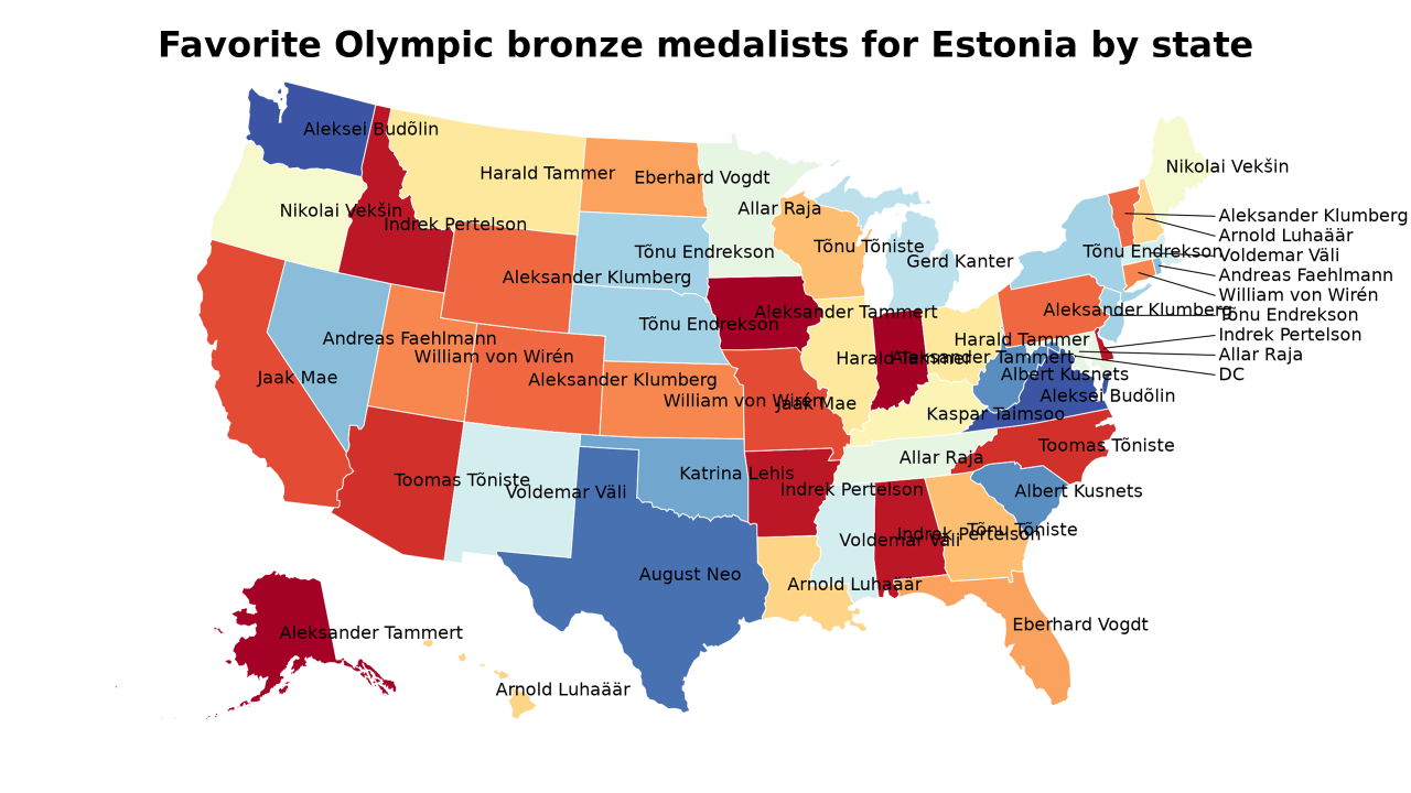 Olympic bronze medalists for Estonia map