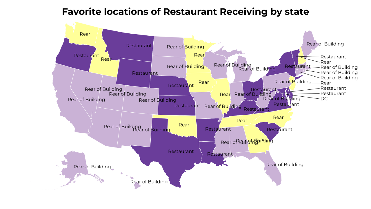 locations of Restaurant Receiving map