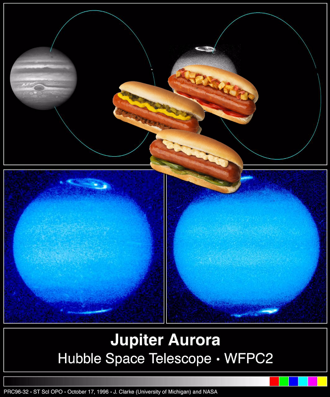 A Mystery + Hubble Images Reveal Jupiter Auroras! PIA01257
