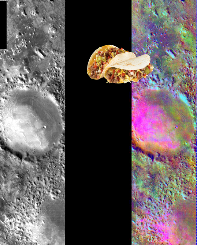 Something Strange + Basaltic Crater in Color IR. PIA06818