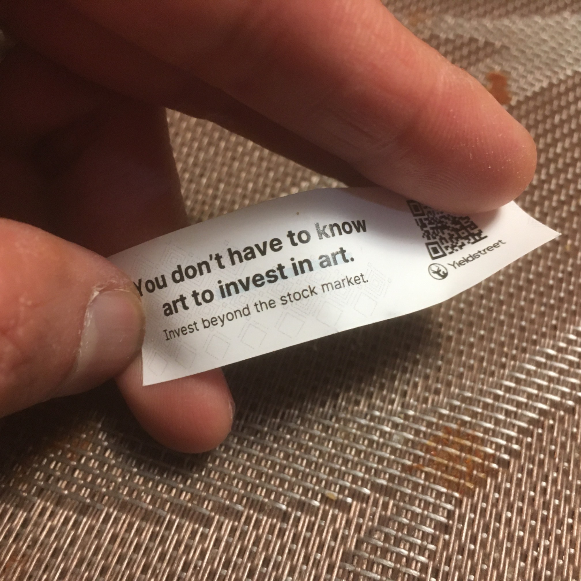 Ads in fortune cookies are somehow beyond the pale, despite the fact that I’m constantly bombarded b