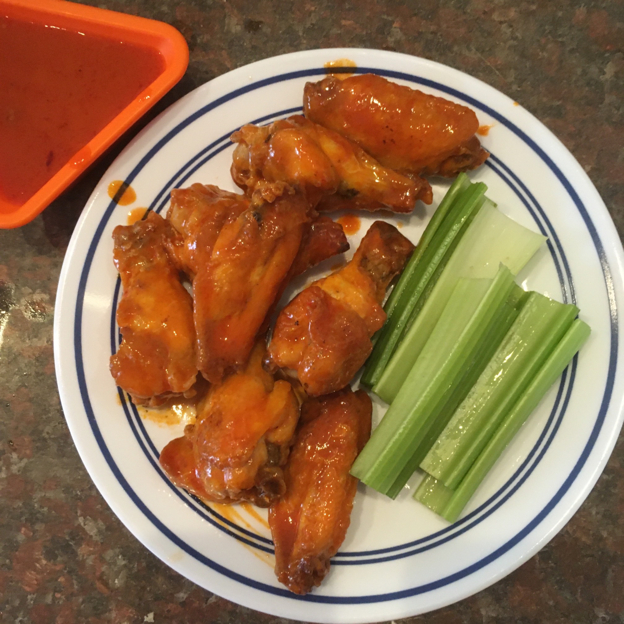 I made the customary post-vax wings. Also, I discovered that baby carrots dipped in Buffalo sauce ar