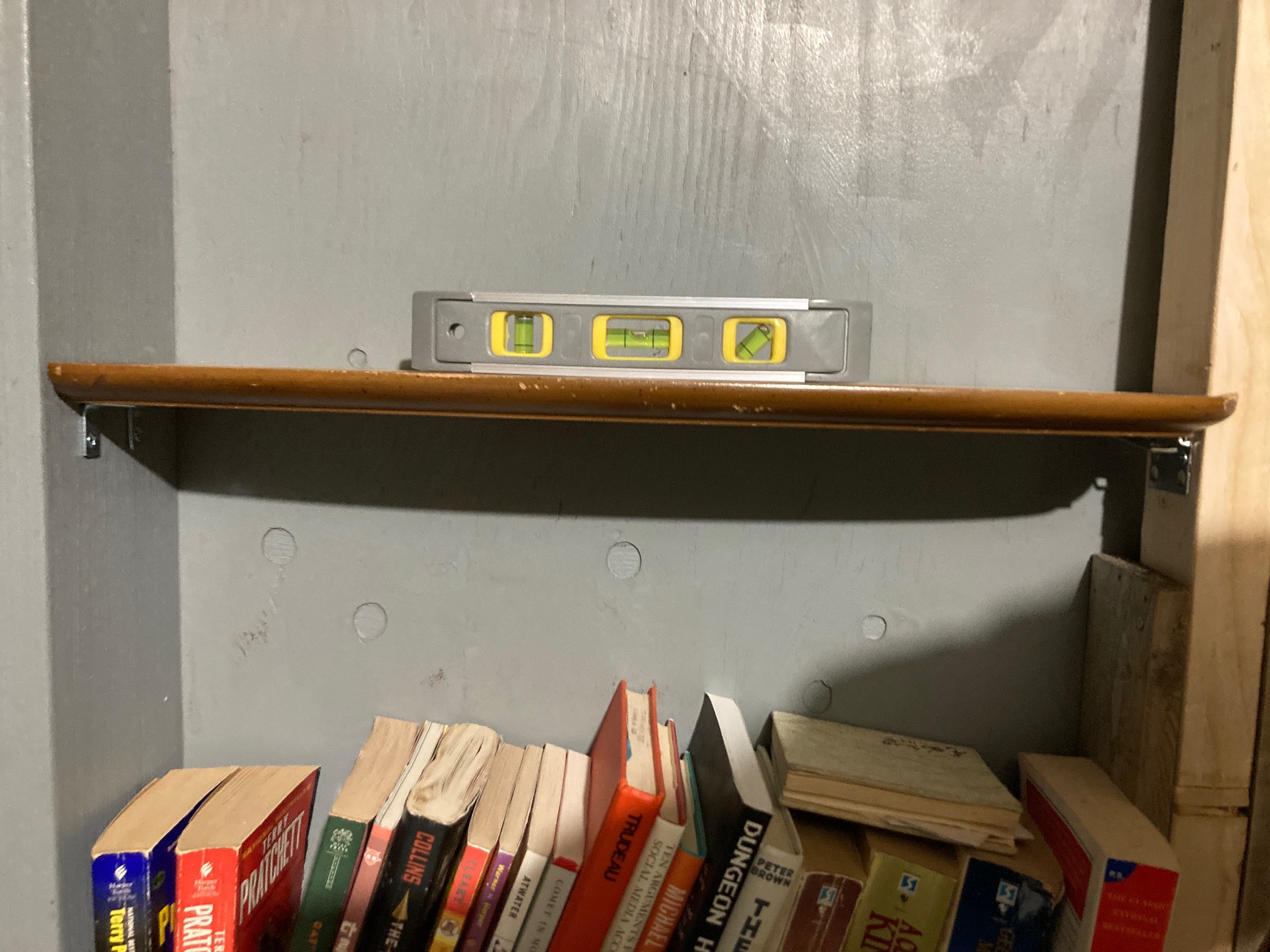 The latest shelf is made from part of a free end table we ended up not liking. I had to put this one