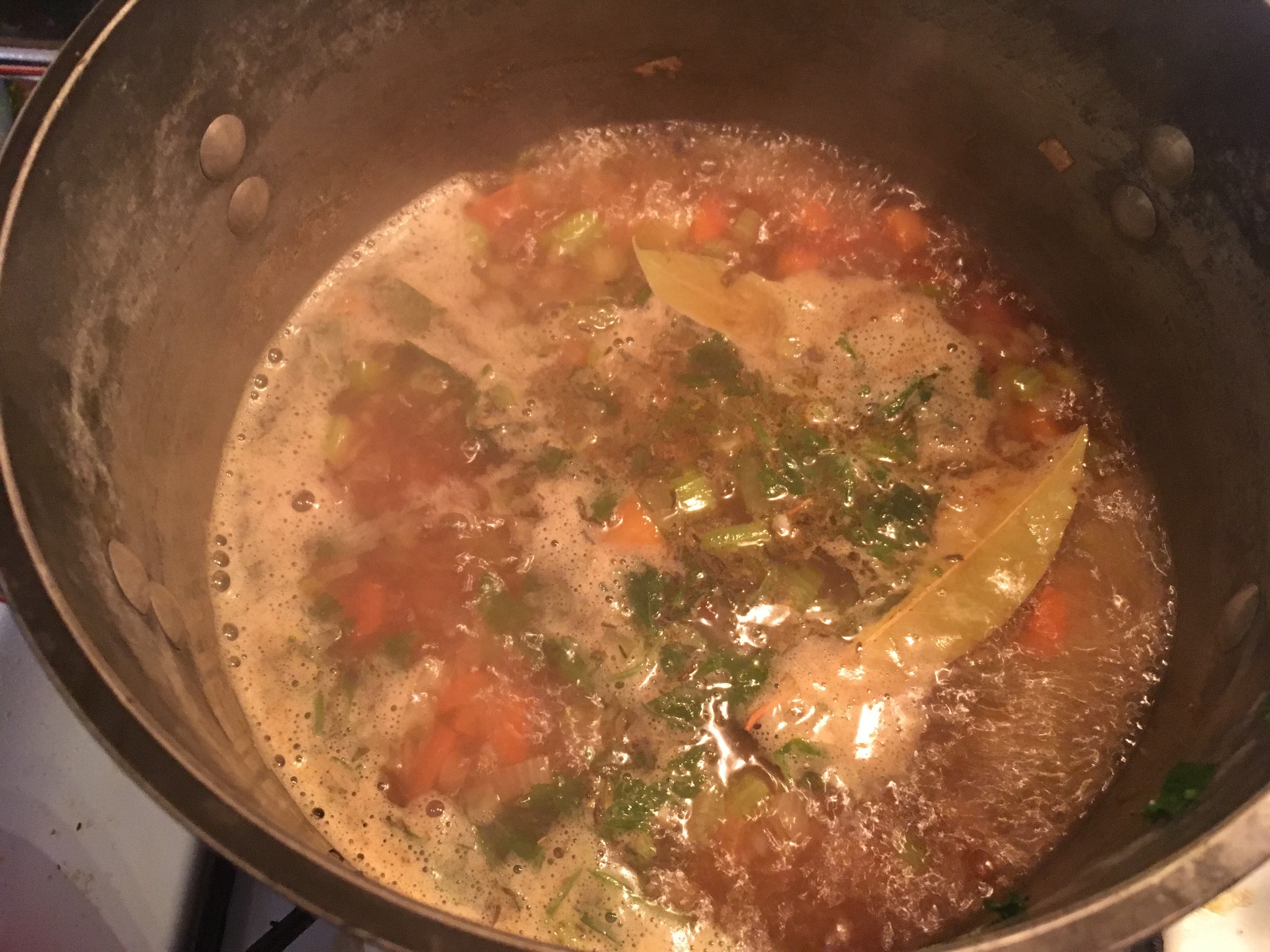 Gambling a bit by using slightly spicy broth, but pot pie is buttery, so I figure it'll be fine.