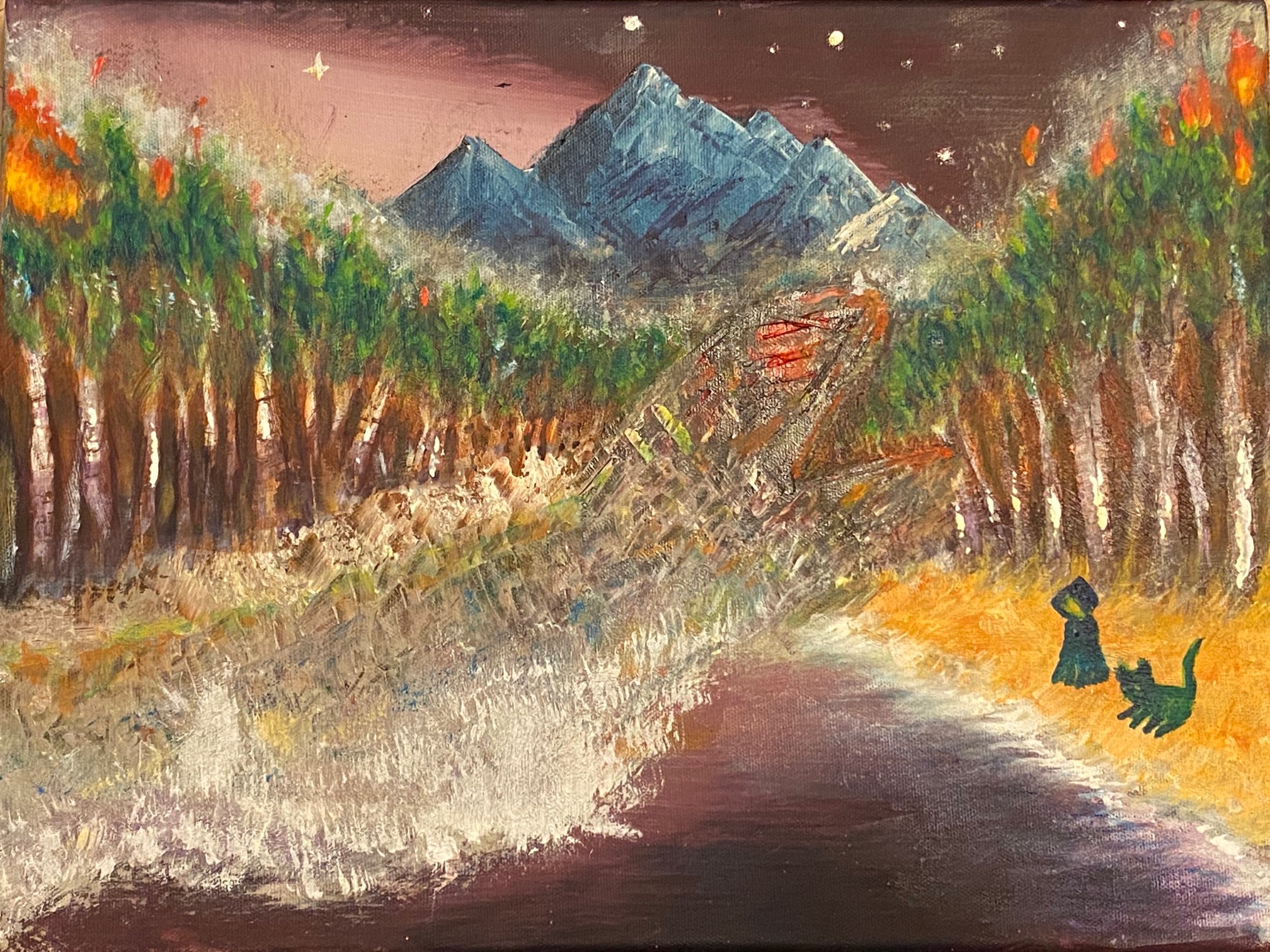 Tried to add finer textures to the trees but ended up getting all smudgy again. Gonna have to come u