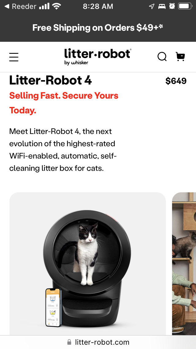 The newest Litter Robot is $650! That’s $150 more than the last one. Some of that is inflation, but 