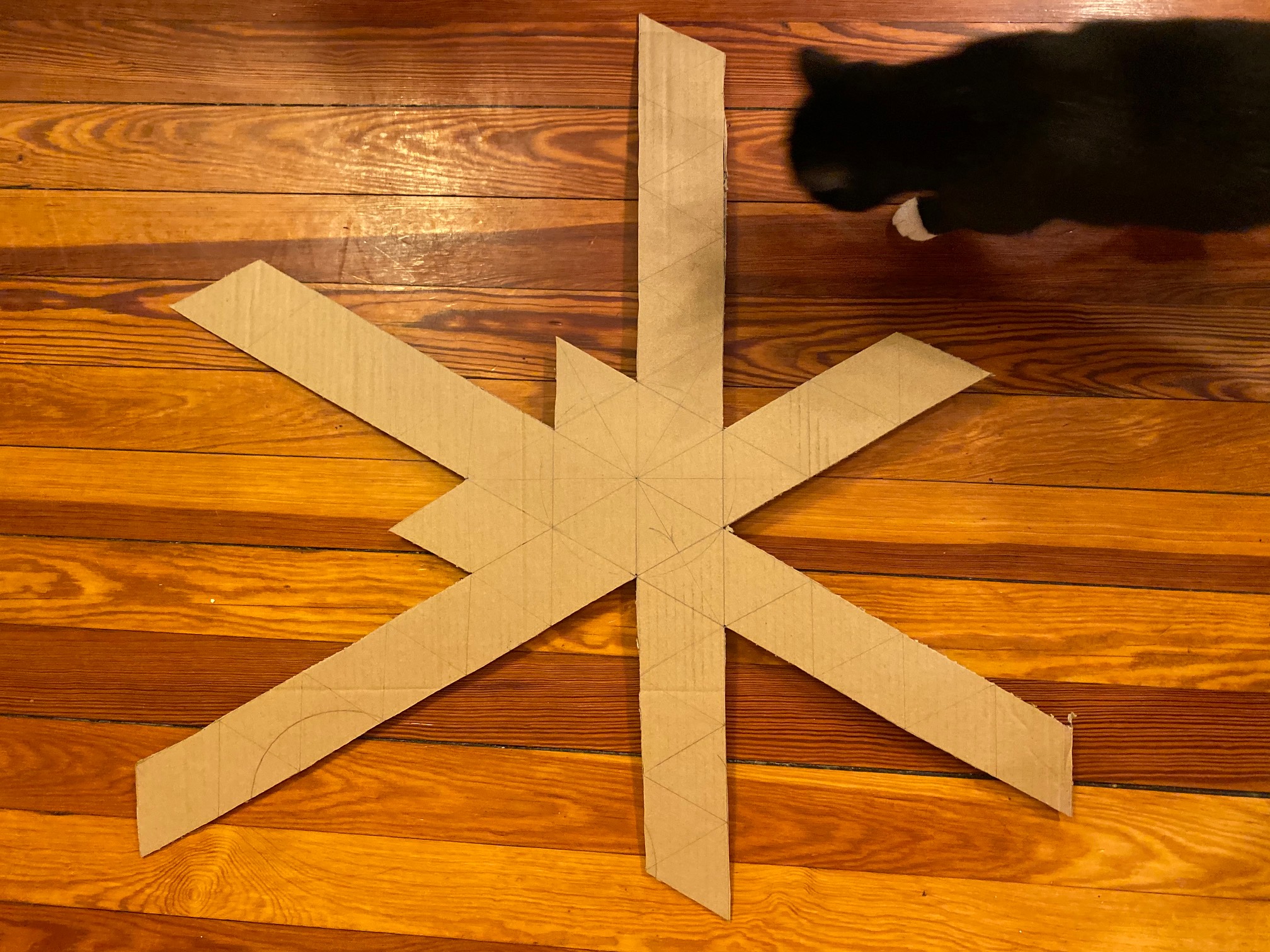 An all-equilateral-triangle cardboard mountain (not yet folded up).