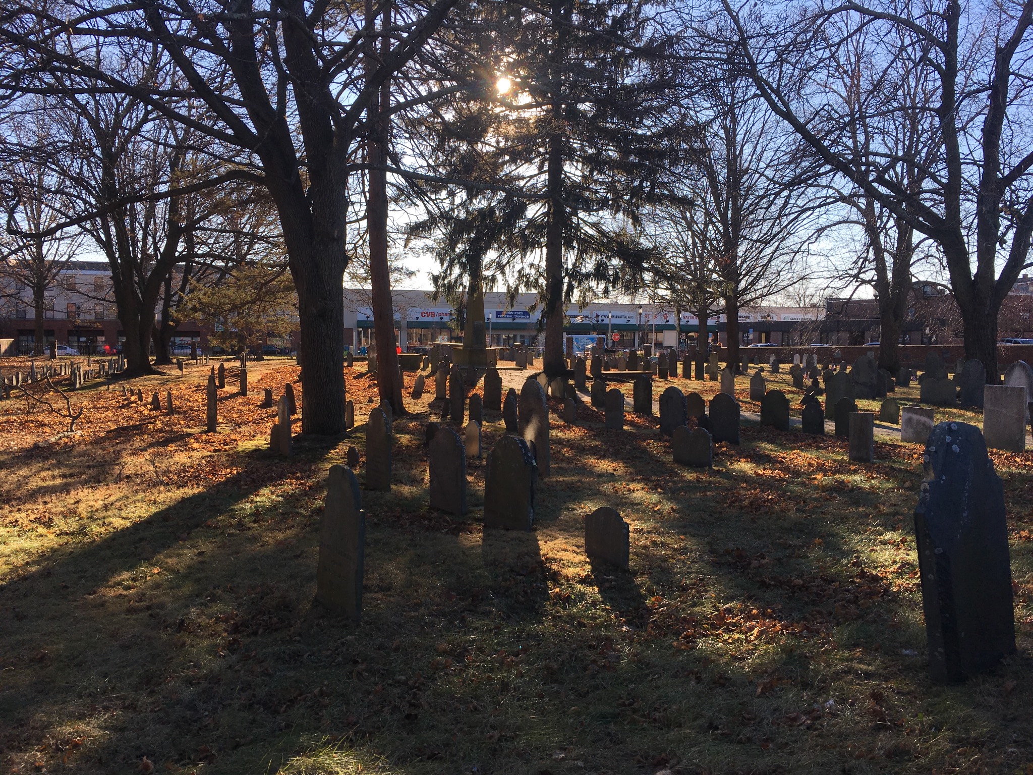 I really like that this ye olde cemetery in Medford looks out over a strip mall.
