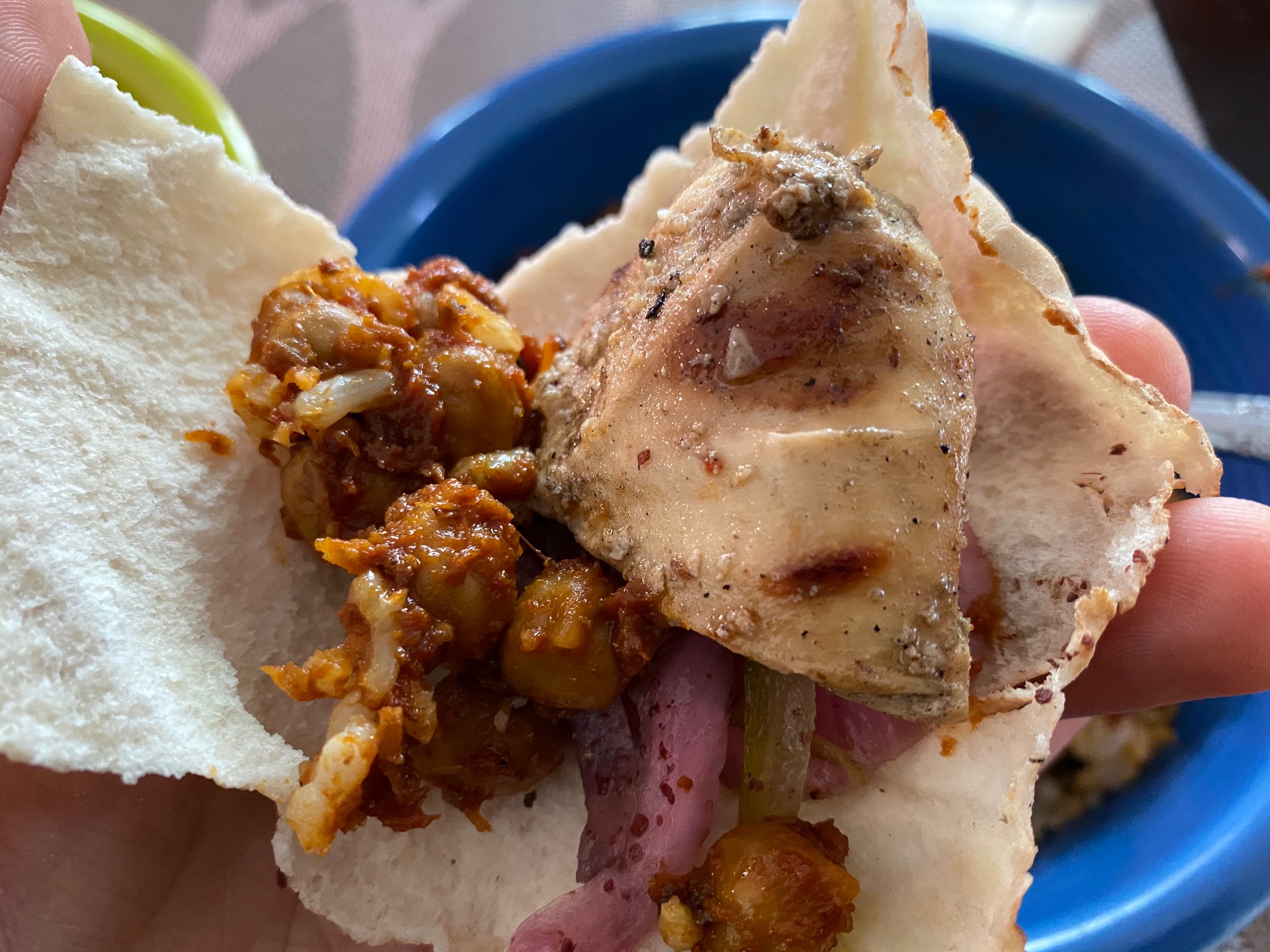 Leftovers and leftovers from a big delivery order this weekend from Sam’s Falafel have made this wee