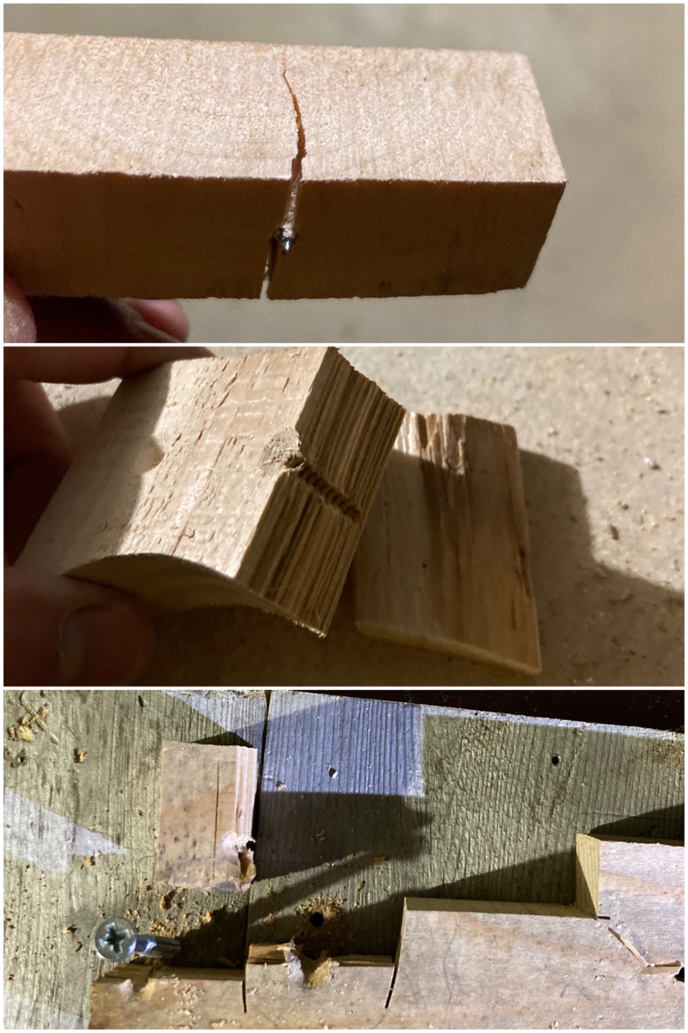 I have split a lot of wood with screws! Eventually, I realized that the bit I was pre-drilling with 