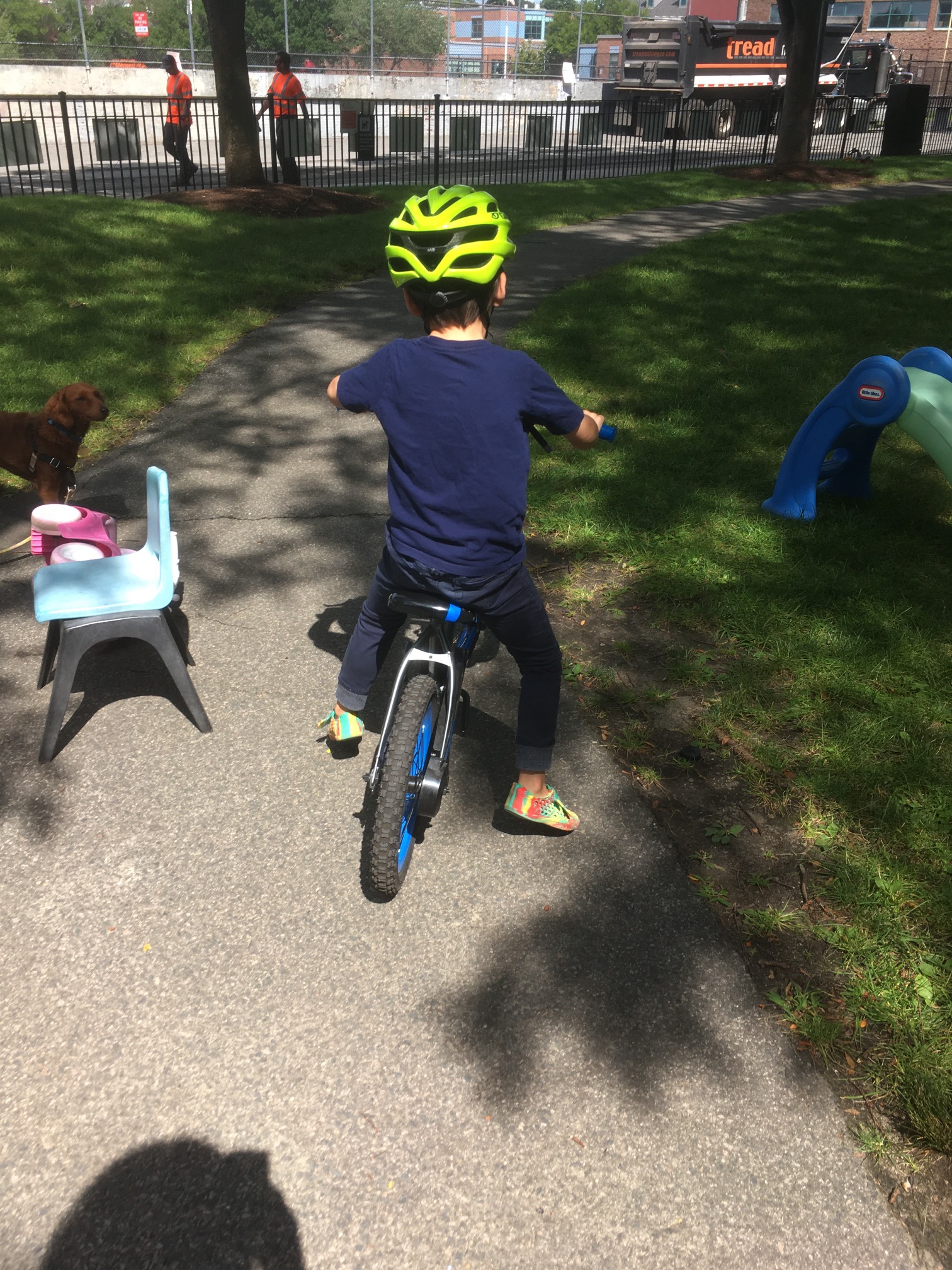 We took the pedals off to make the bike into a balance bike. So far, it does seem like he is learnin