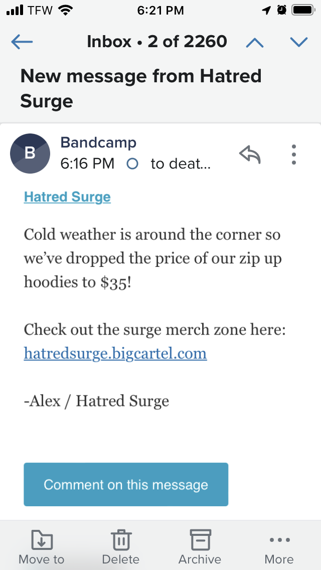 Kind of an incongruous message to get from the likes of Hatred Surge.
