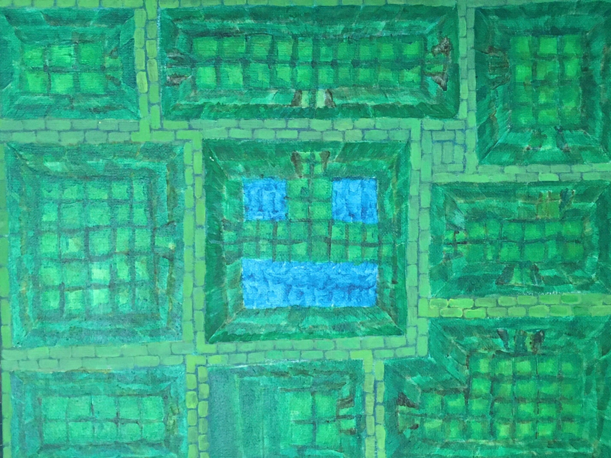 I painted the rest of the bricks. At some point, I have to deal with the light confusion. I started 