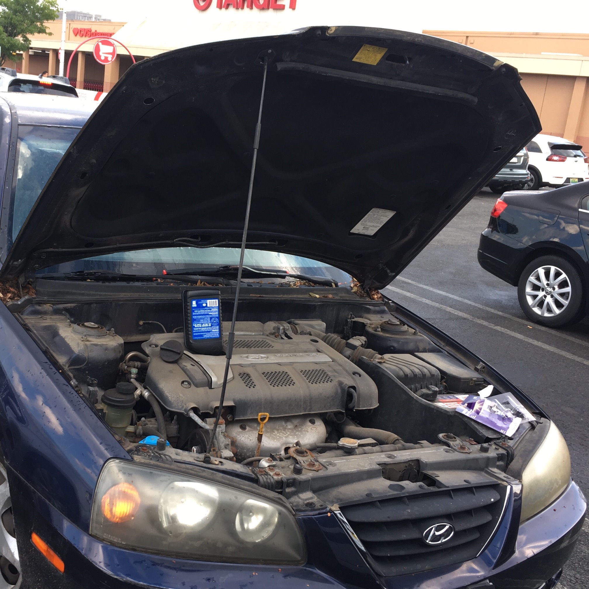 The parking lot of the auto supply store is where I do most of my car maintenance, which is pretty m