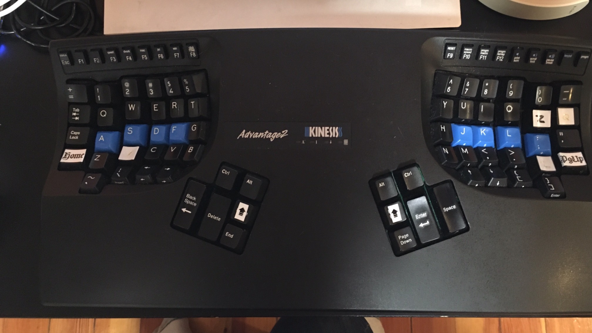 Well, I swapped the shift keys to go into the center. It’s already in Dvorak, then I’ve made a bunch