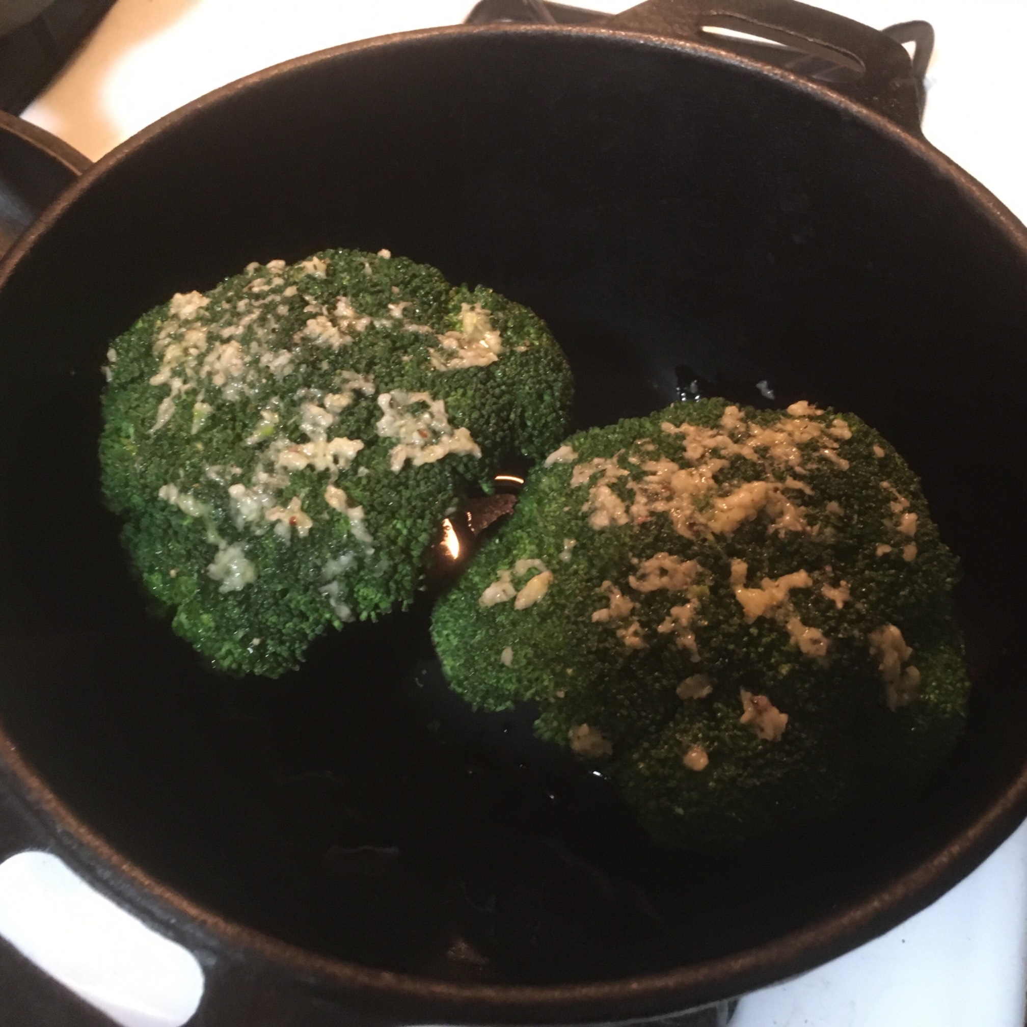 Trying extra hard to distribute this garlic evenly.