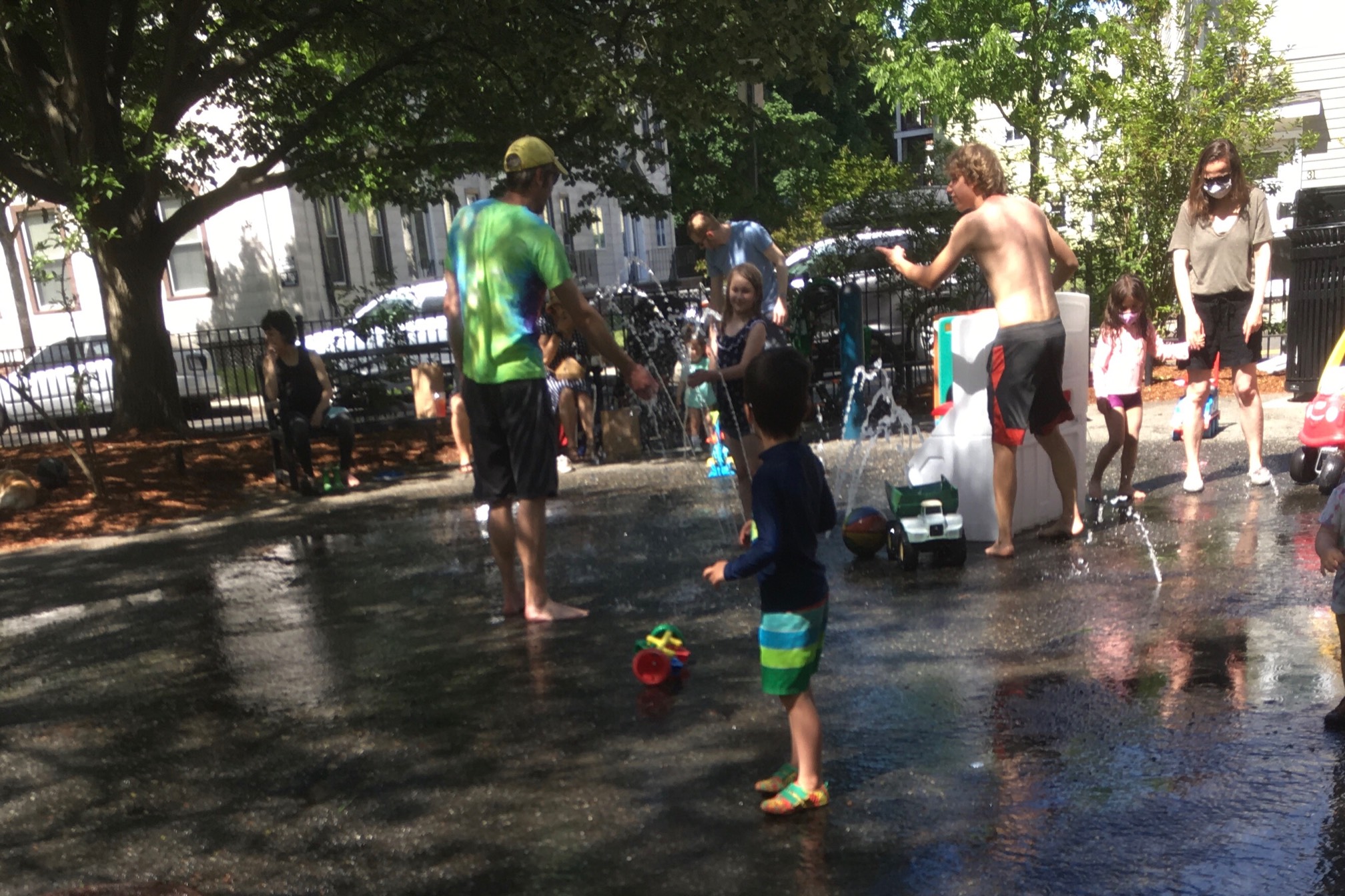 We went to three different parks before finding one with the water features on. If only the city had