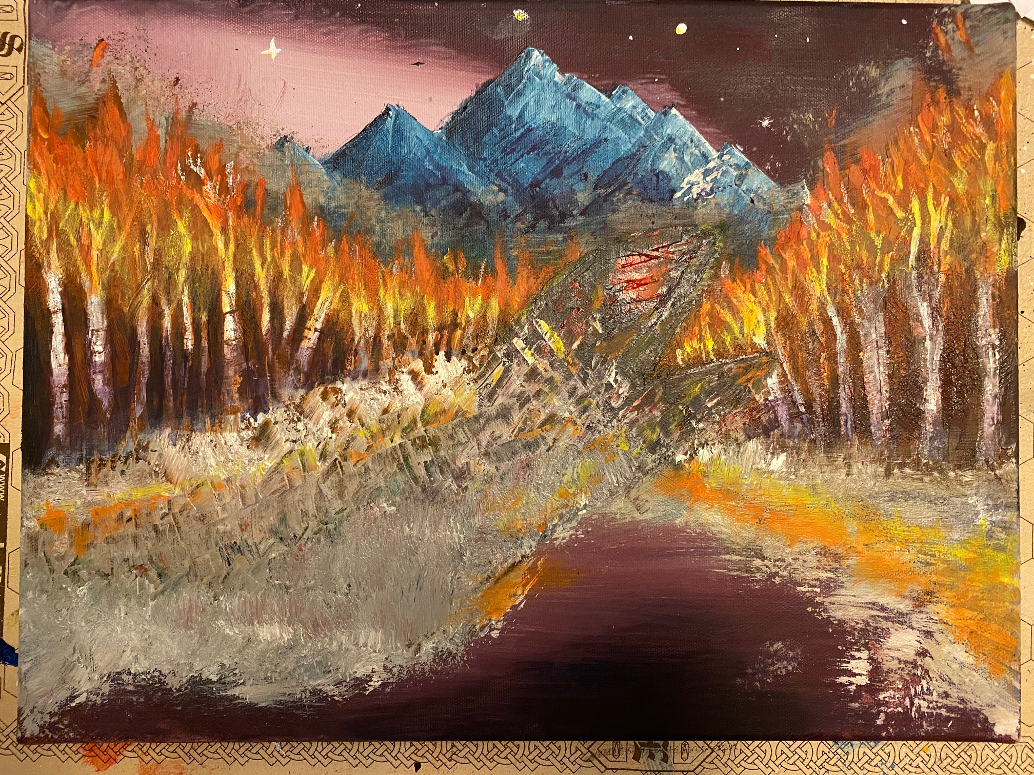 Added some flame reflections. Maybe I need to look at pictures of actual flame reflecting on water. 