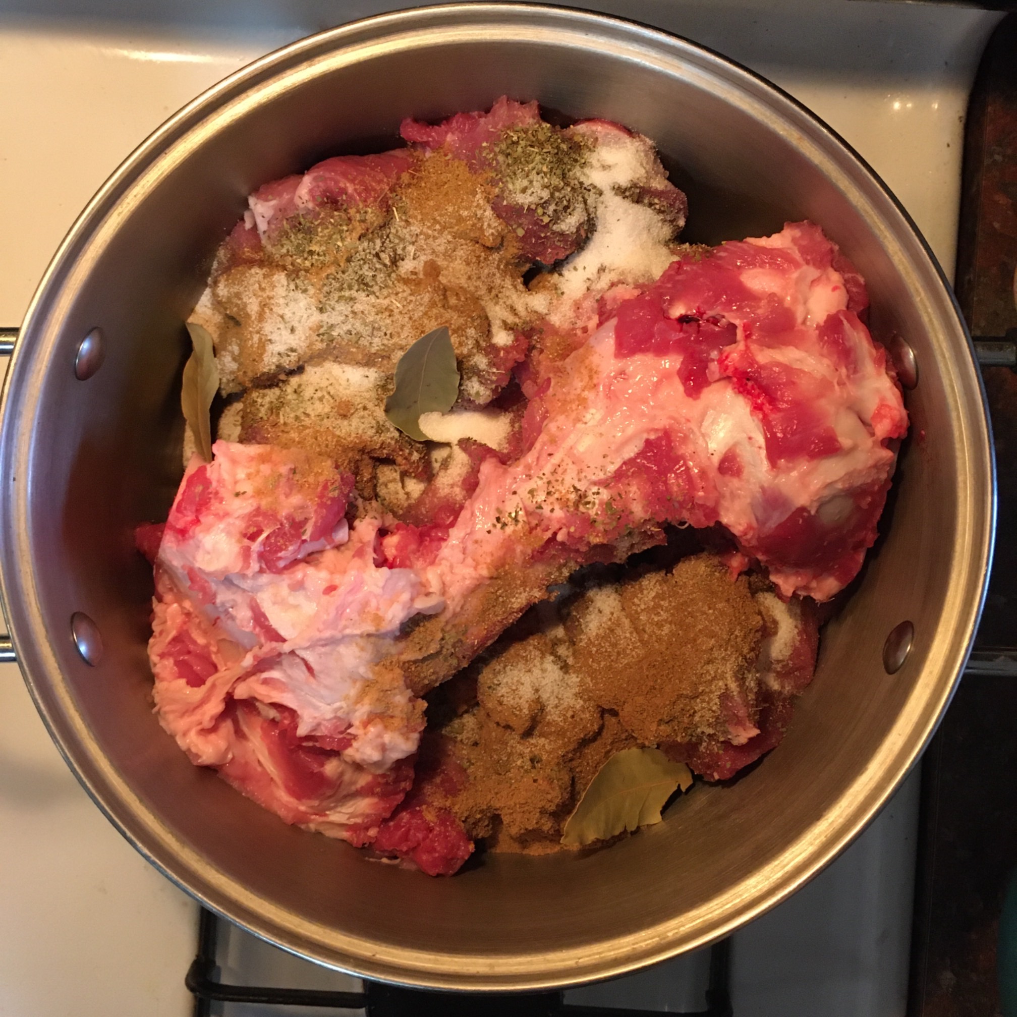 Salt, bay leaves, cumin, oregano, coriander.