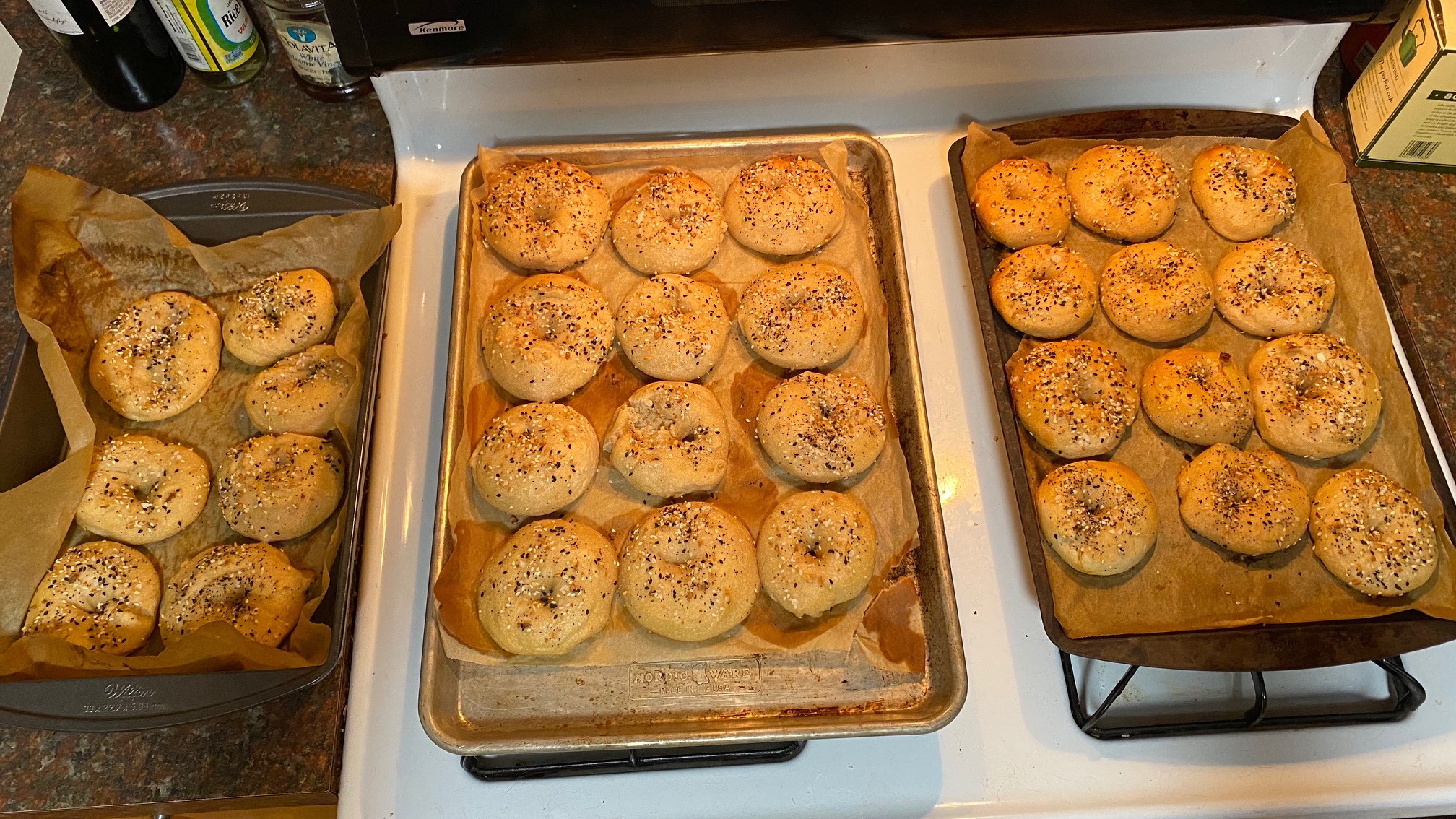 I strayed from the bagel recipe while doubling it. I got especially loose with adding water to make 
