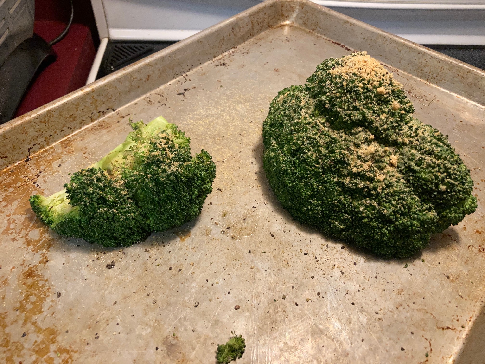 This was an accident, but I’m leaving this garlic powder on the broccoli.