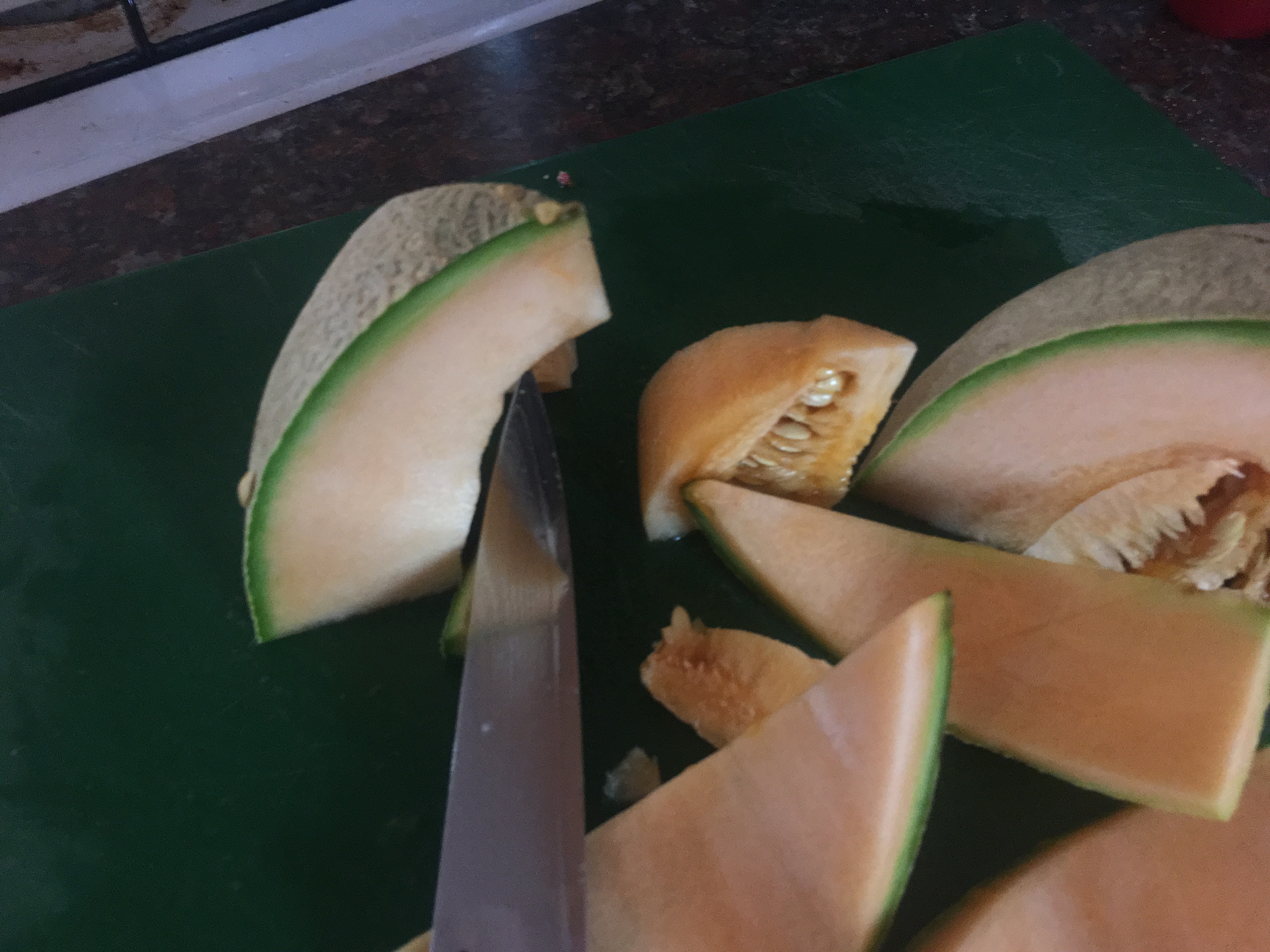 This is the division of cantaloupe for coring and peeling.