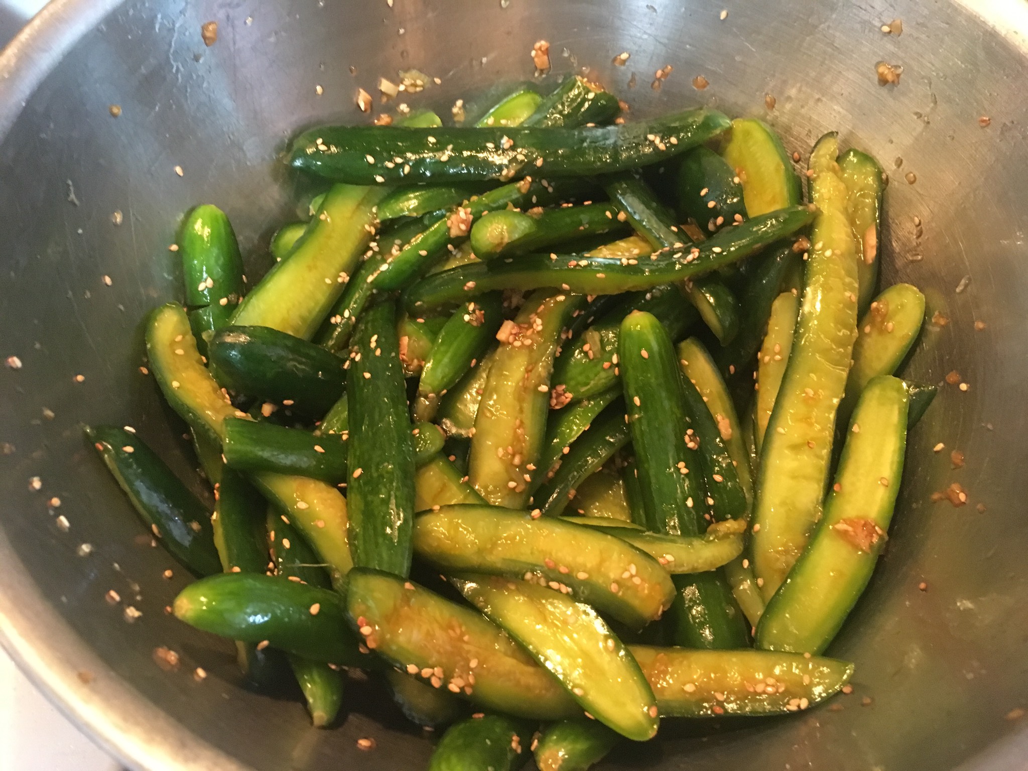 Cucumber salad dressed!