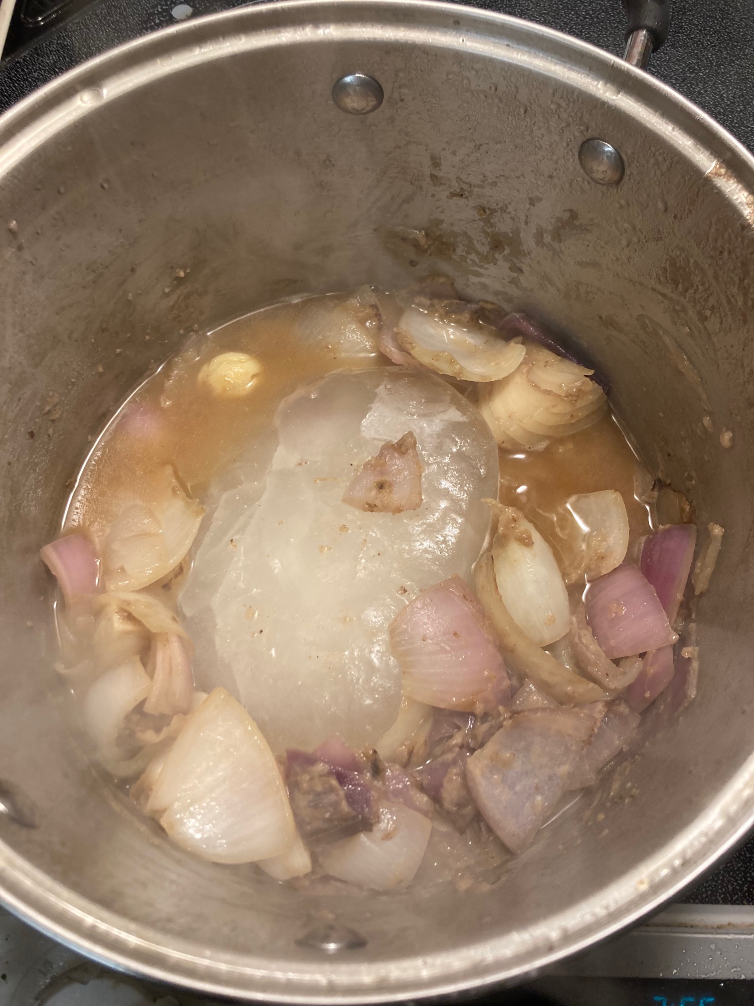 In went the last of the shrimp stock.