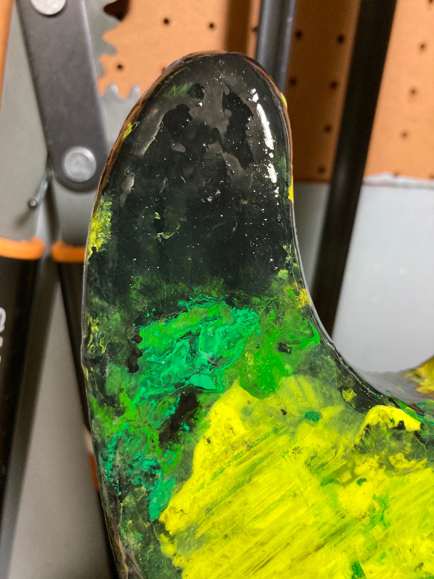 Welp, I got epoxy bubbles again in this latest layer. Not willing to sand and layer again, so I’ll h