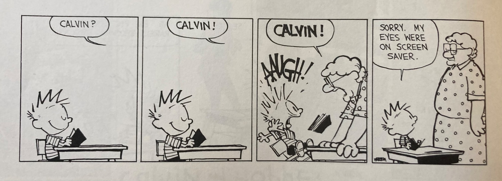 The rare Calvin and Hobbes dated by a technology reference.