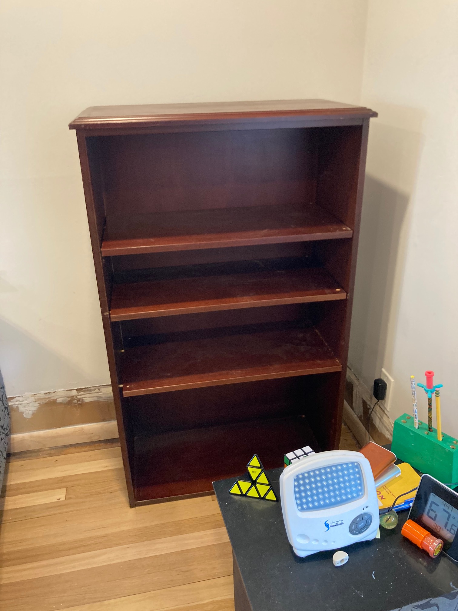 Bookcase inside with shelves