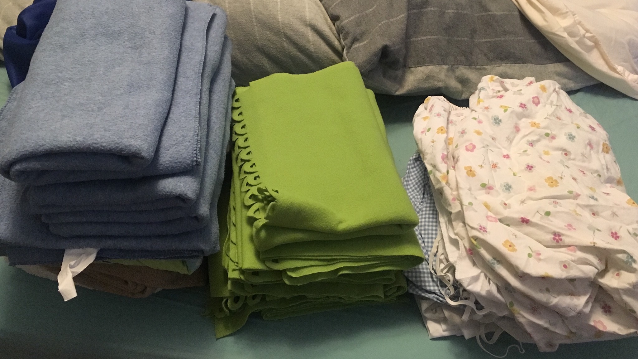 We washed and folded all the nap blankets! (We agreed to wash the preschool nap equipment on some we