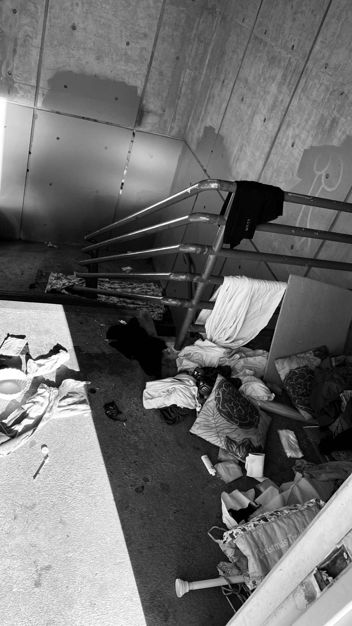 Bleak scene at the stairwell at the top of the Alewife Parking Garage. I didn’t notice the needle wh
