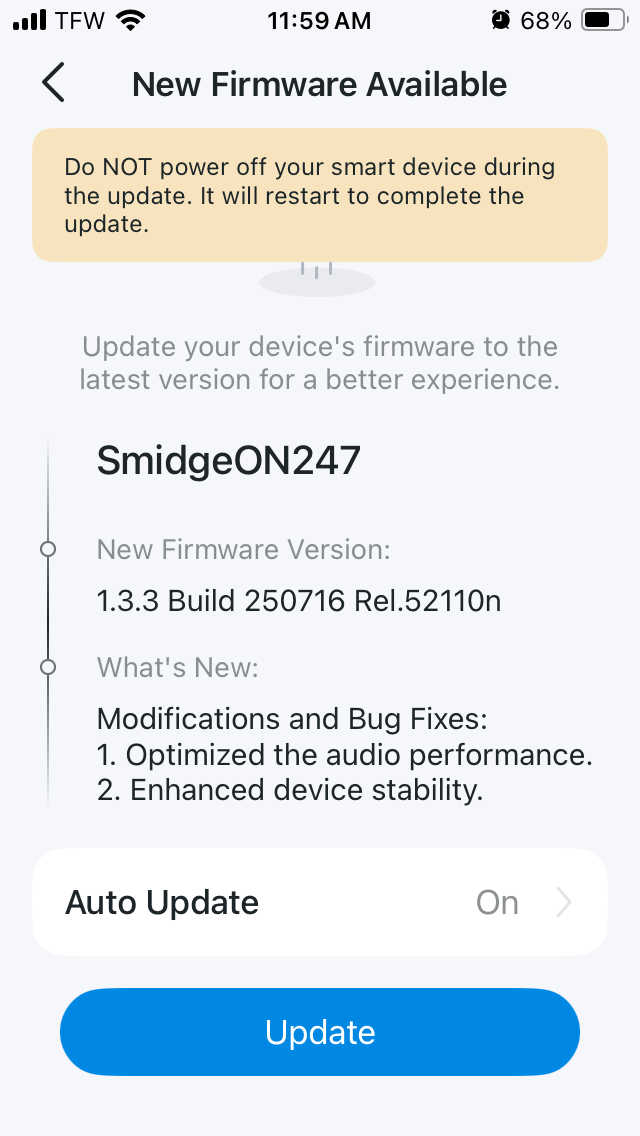 Camera firmware update notice