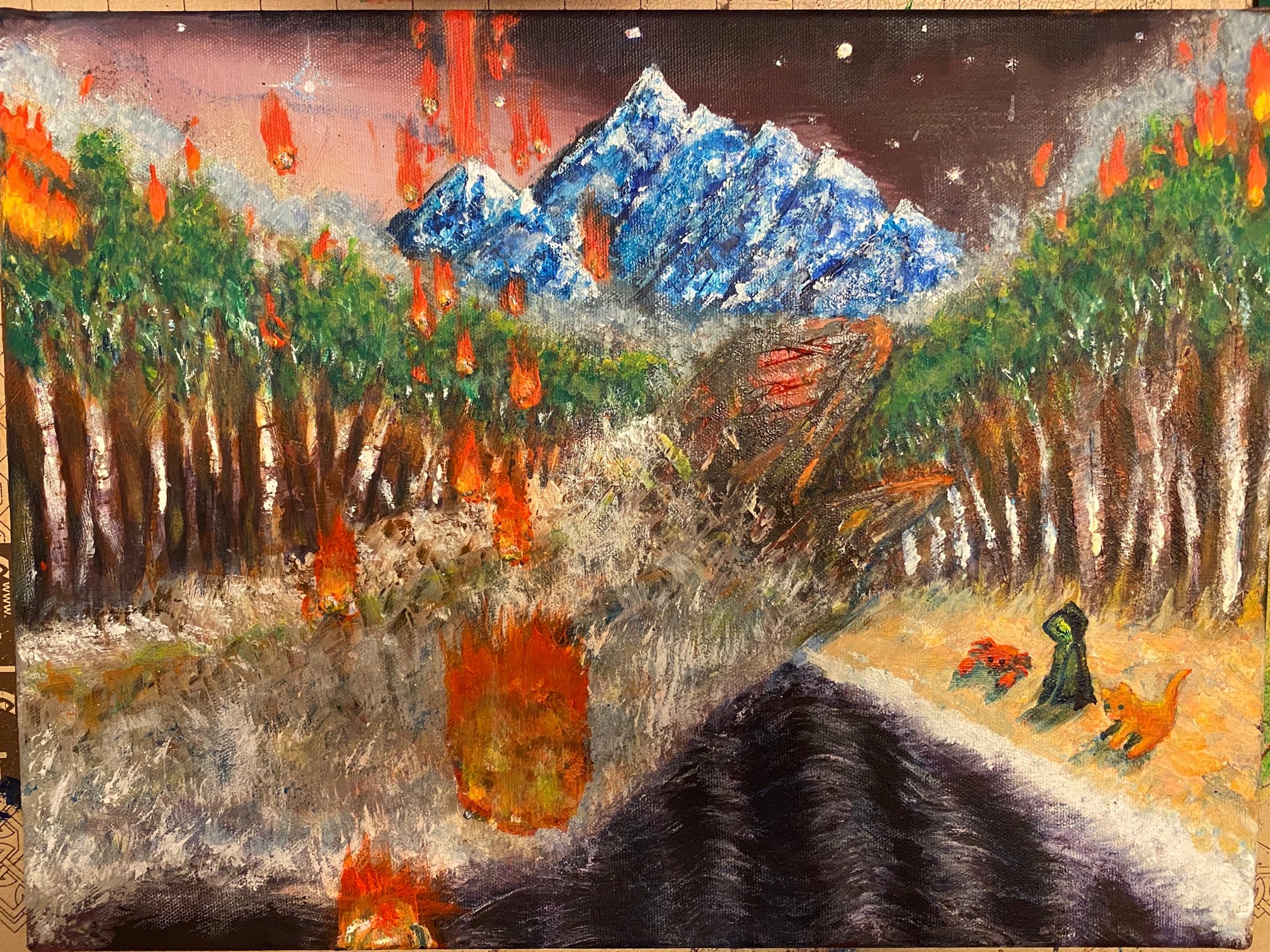Got the mountains to be less like triangles from a stencil, but still not sure about them. Really tr
