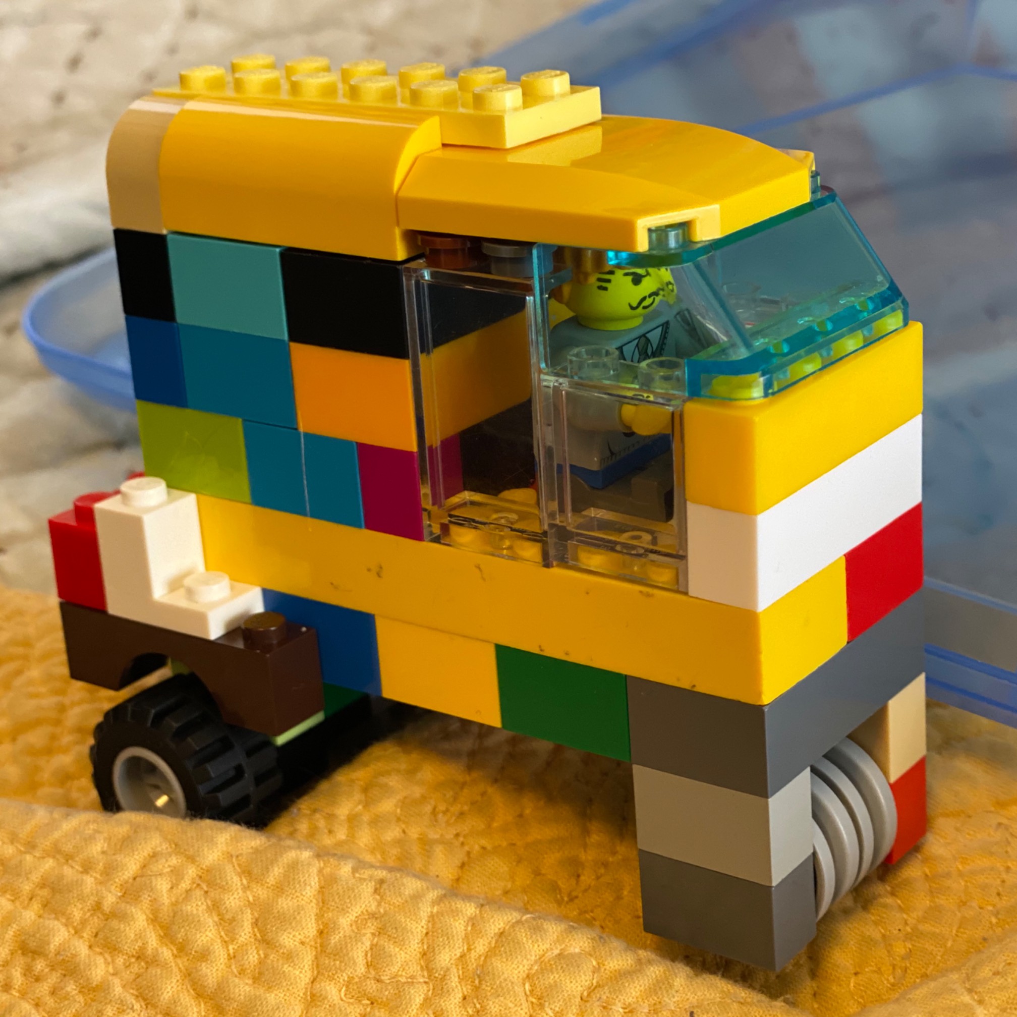 The guy made a Lego “bad guy car”. I’m particularly into the front wheel and rear fender.